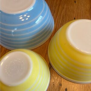 Vintage PYREX Stripe Mixing Bowls in Blue and Yellow - RARE